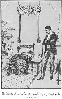 Die H�nde �ber die Brust verschlungen, stand er da.