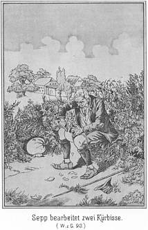 Sepp bearbeitet zwei K�rbisse.